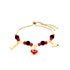 This Red and Black Evil Eye, Figa Hand, and Elephant Lucky Charm Bracelet is crafted from 14k gold-filled material and adorned with vibrant red, black, and gold beads. It features two dangling charms—a bear and an elephant—along with a captivating Evil Eye charm in the center. The bracelet includes an adjustable closure to ensure a perfect fit.